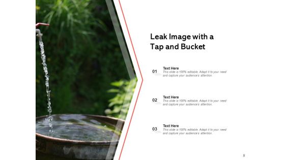 Leak Icon Battery Leakage Drop And Tap Ppt PowerPoint Presentation Complete Deck