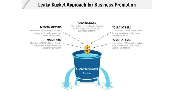 Leaky Bucket Approach For Business Promotion Ppt PowerPoint Presentation Infographic Template Deck PDF