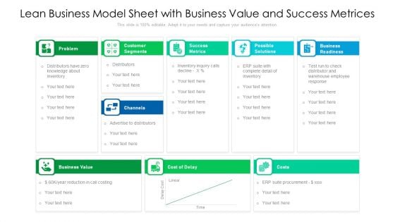 Lean Business Model Sheet With Business Value And Success Metrices Ppt PowerPoint Presentation Gallery Layouts PDF