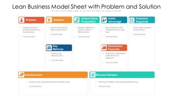 Lean Business Model Sheet With Problem And Solution Ppt PowerPoint Presentation File Inspiration PDF