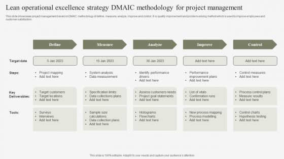Lean Operational Excellence Strategy Dmaic Methodology For Project Management Template PDF Lean Operational Excellence Strategy Dmaic Methodology For Project Management Template PDF
