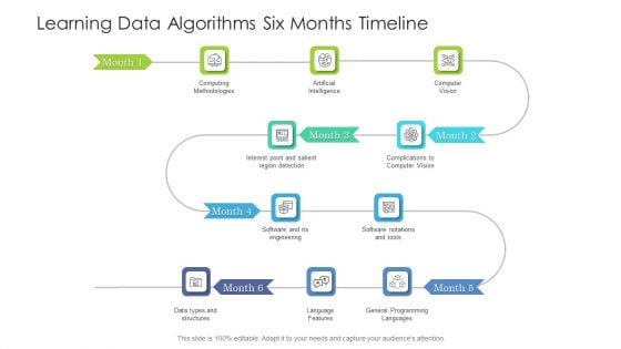 Learning Data Algorithms Six Months Timeline Infographics