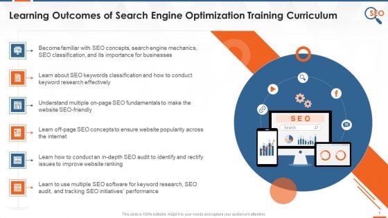 Learning Outcomes Of Search Engine Optimization Training Curriculum Training Ppt