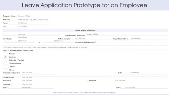 Leave Application Prototype For An Employee Formats PDF