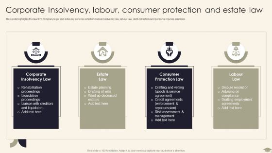 Legal Advisory Company Description Corporate Insolvency Labour Consumer Diagrams PDF