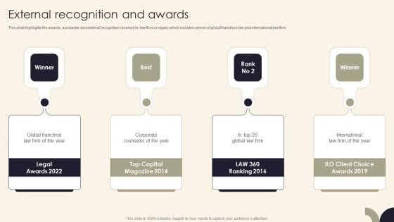 Legal Advisory Company Description External Recognition And Awards Formats PDF