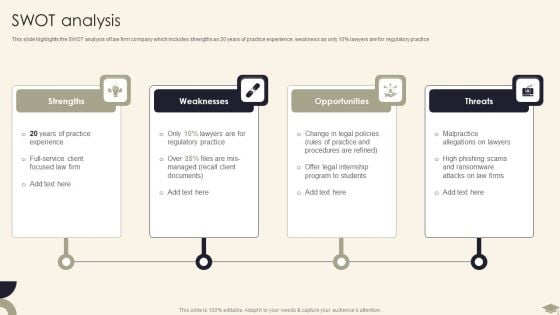 Legal Advisory Company Description SWOT Analysis Diagrams PDF