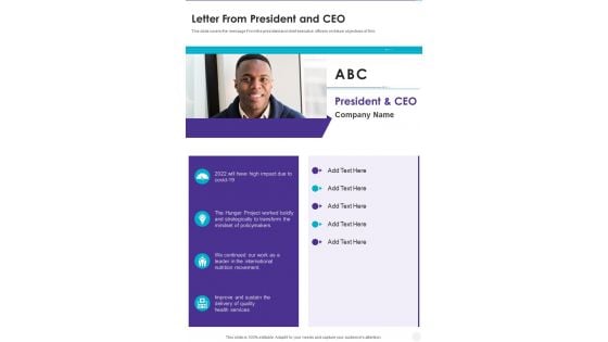 Letter From President And CEO One Pager Documents Letter From President And CEO One Pager Documents