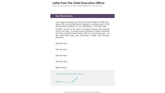 Letter From The Chief Executive Officer Template 18 One Pager Documents Letter From The Chief Executive Officer Template 18 One Pager Documents
