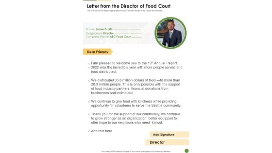 Letter From The Director Of Food Court One Pager Documents