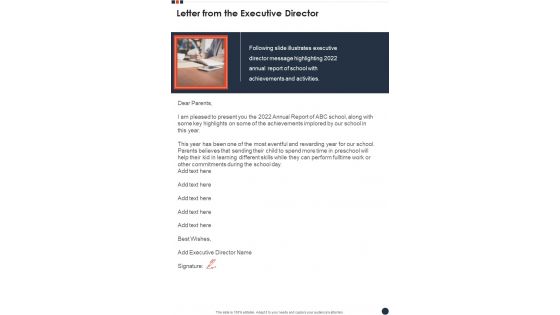 Letter From The Executive Director Template 73 One Pager Documents