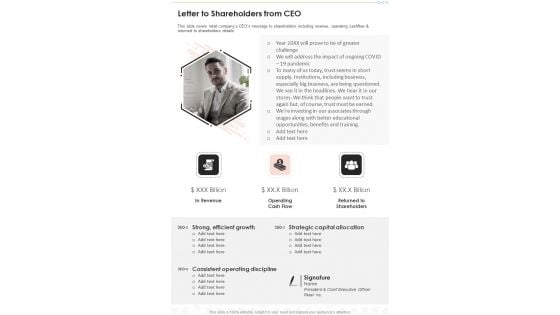 Letter To Shareholders From CEO One Pager Documents