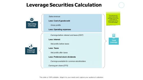 Leverage Securities Calculation Gears Ppt PowerPoint Presentation Slides Topics