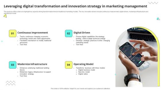 Leveraging Digital Transformation And Innovation Strategy In Marketing Management Portrait PDF