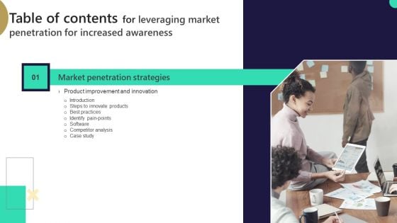 Leveraging Market Penetration For Increased Awareness Table Of Contents Inspiration PDF