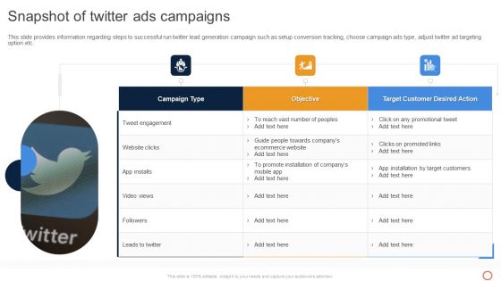 Leveraging Twitter For Social Snapshot Of Twitter Ads Campaigns Inspiration PDF