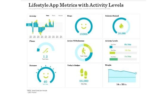 Lifestyle App Metrics With Activity Levels Ppt PowerPoint Presentation Gallery Tips PDF