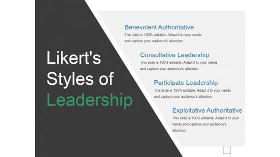 Likerts Styles Of Leadership Ppt PowerPoint Presentation Icon