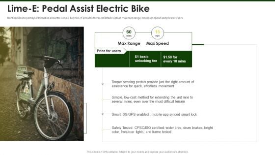 Lime Investor Fundraising Elevator Lime E Pedal Assist Electric Bike Ppt Pictures Portfolio PDF Lime Investor Fundraising Elevator Lime E Pedal Assist Electric Bike Ppt Pictures Portfolio PDF