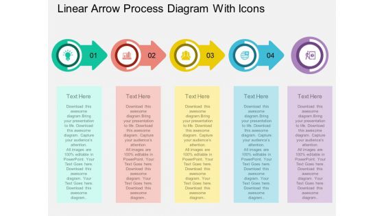 Linear Arrow Process Diagram With Icons Powerpoint Template