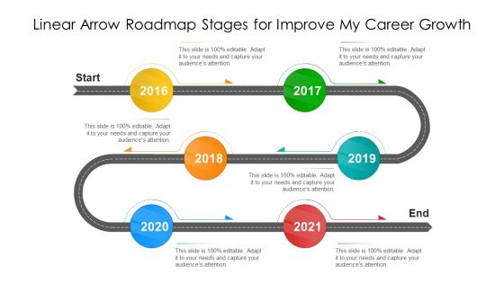 Linear Arrow Roadmap Stages For Improve My Career Growth Ppt PowerPoint Presentation File Clipart PDF