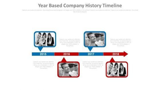 Linear Arrow Timeline With Photos Powerpoint Slides