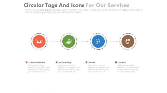 Linear Circle Tags With Icons Powerpoint Slides