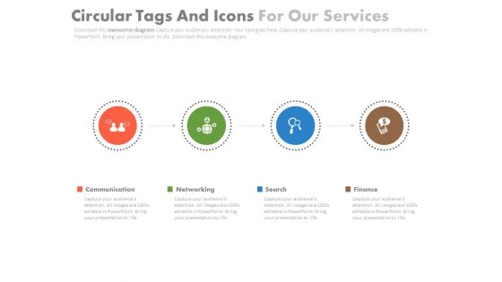 Linear Circle Tags With Icons Powerpoint Slides