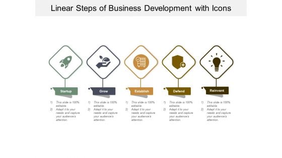 Linear Steps Of Business Development With Icons Ppt PowerPoint Presentation Show Visuals