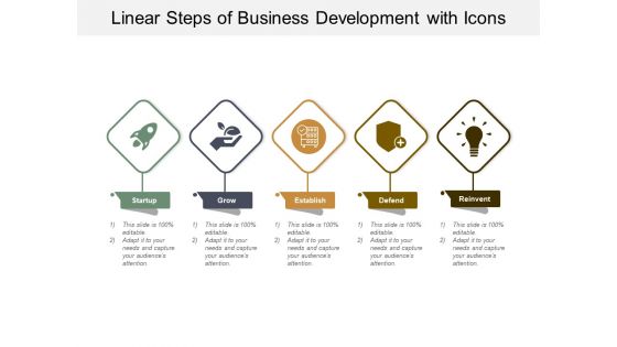 Linear Steps Of Business Development With Icons Ppt PowerPoint Presentation Show Visuals