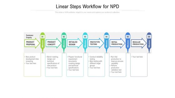 Linear Steps Workflow For NPD Ppt PowerPoint Presentation File Infographics PDF