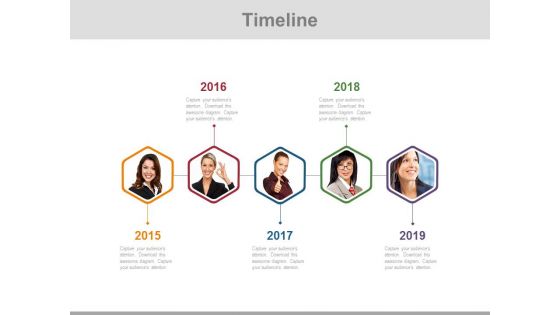 Linear Timeline Diagram With Employee Pictures Powerpoint Slides