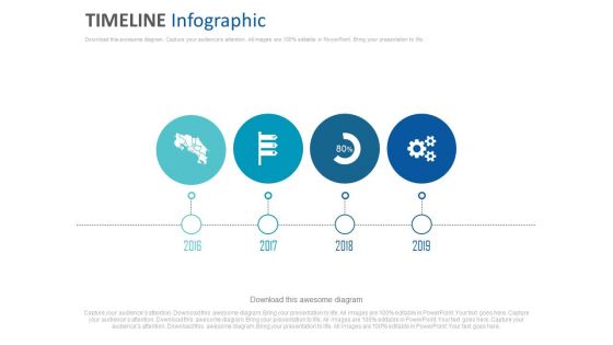 Linear Timeline Diagram With Icons Powerpoint Slides