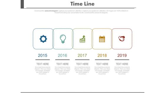 Linear Timeline With Year And Business Icons Powerpoint Slides