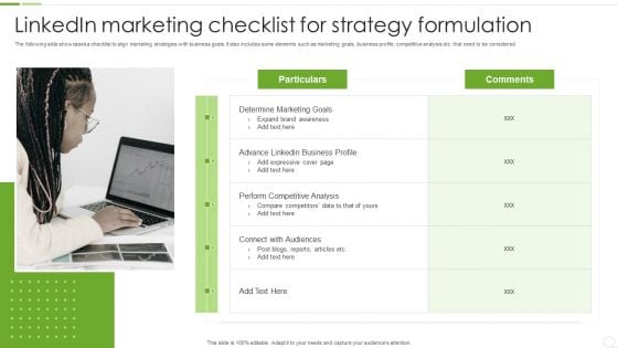 Linkedin Marketing Checklist For Strategy Formulation Ppt PowerPoint Presentation File Grid PDF