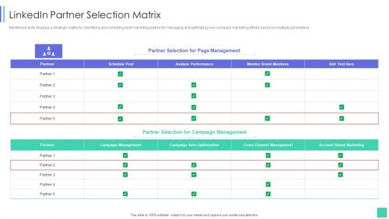 Linkedin Marketing For New Ventures Linkedin Partner Selection Matrix Professional PDF