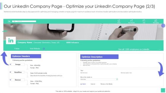 Linkedin Marketing For New Ventures Our Linkedin Company Page Optimize Your Linkedin Slides PDF Linkedin Marketing For New Ventures Our Linkedin Company Page Optimize Your Linkedin Slides PDF