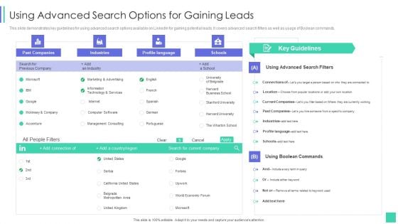 Linkedin Marketing For New Ventures Using Advanced Search Options For Gaining Leads Summary PDF