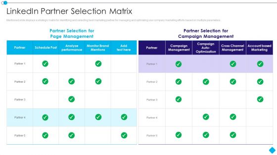 Linkedin Promotion Services Linkedin Partner Selection Matrix Icons PDF