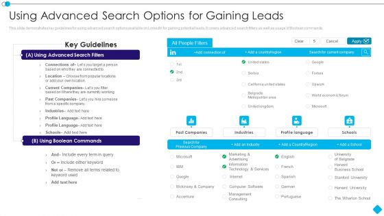 Linkedin Promotion Services Using Advanced Search Options For Gaining Leads Designs PDF