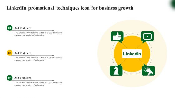 Linkedin Promotional Techniques Icon For Business Growth Slides PDF