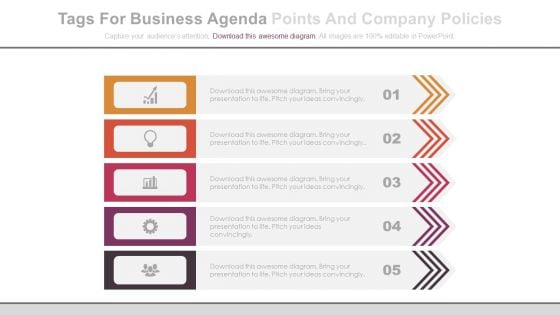 List Diagram Of Business Agenda Points Powerpoint Slides