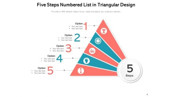 List Infographic Template Stairs Formation Triangular Design Rightwards Arrows Ppt PowerPoint Presentation Complete Deck