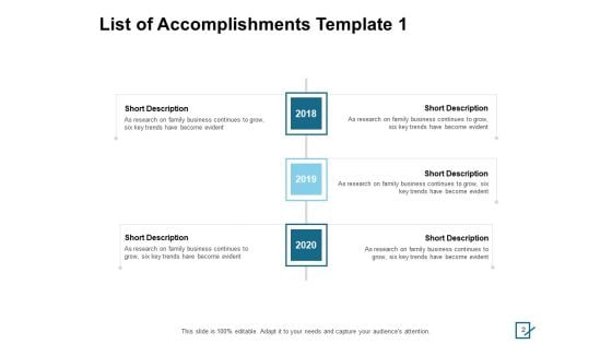 List Of Accomplishments Ppt PowerPoint Presentation Complete Deck With Slides