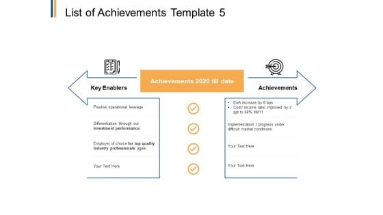 List Of Achievements Enablers Ppt PowerPoint Presentation Layouts Microsoft