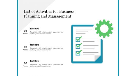 List Of Activities For Business Planning And Management Ppt PowerPoint Presentation File Templates PDF