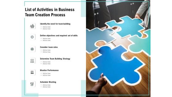 List Of Activities In Business Team Creation Process Ppt PowerPoint Presentation Gallery Layout PDF