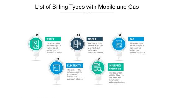 List Of Billing Types With Mobile And Gas Ppt PowerPoint Presentation Outline Tips PDF