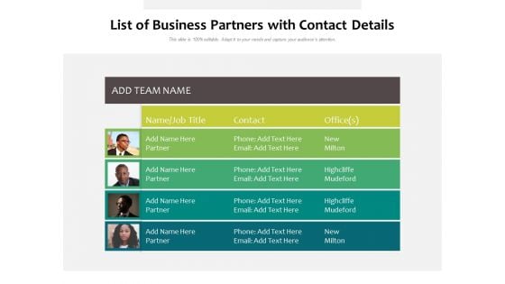 List Of Business Partners With Contact Details Ppt PowerPoint Presentation Gallery Show PDF