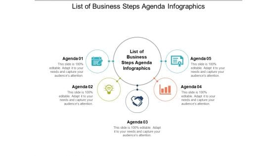 List Of Business Steps Agenda Infographics Ppt PowerPoint Presentation Portfolio Icon